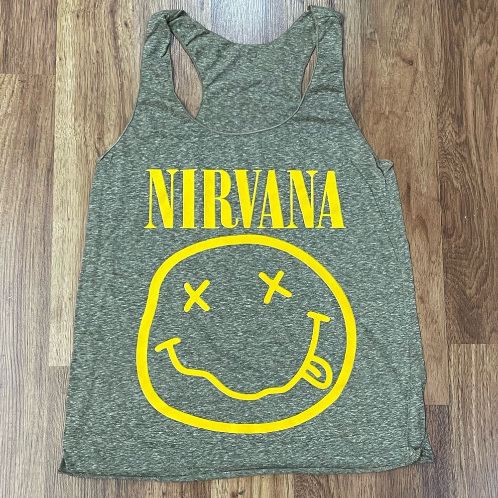 Ladies Nirvana Racerback Tank Top heather light grayish olive green tri-blend